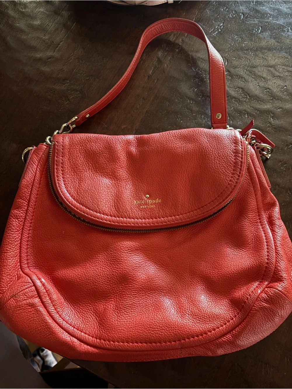 kate spade Red Pebbled Leather Shoulder Bag with Gold Hardware